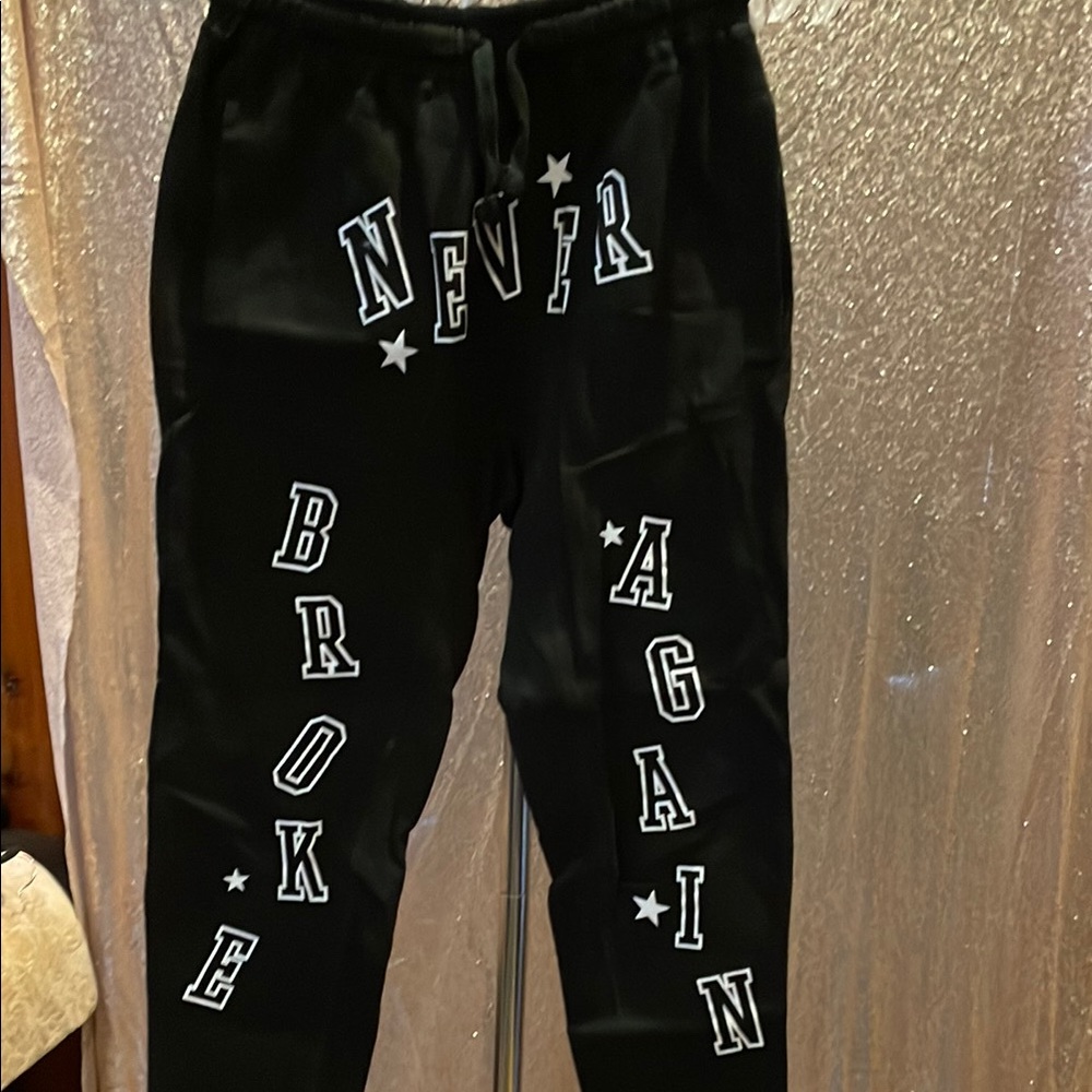 Black Kids Joggers with White Lettering NWT